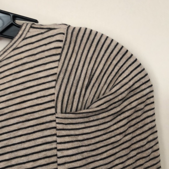 SANDRO KNIT STRIPE DRESS IN CREME/BLACK STRIPES WITH BROWN TIE - Picture 12 of 13